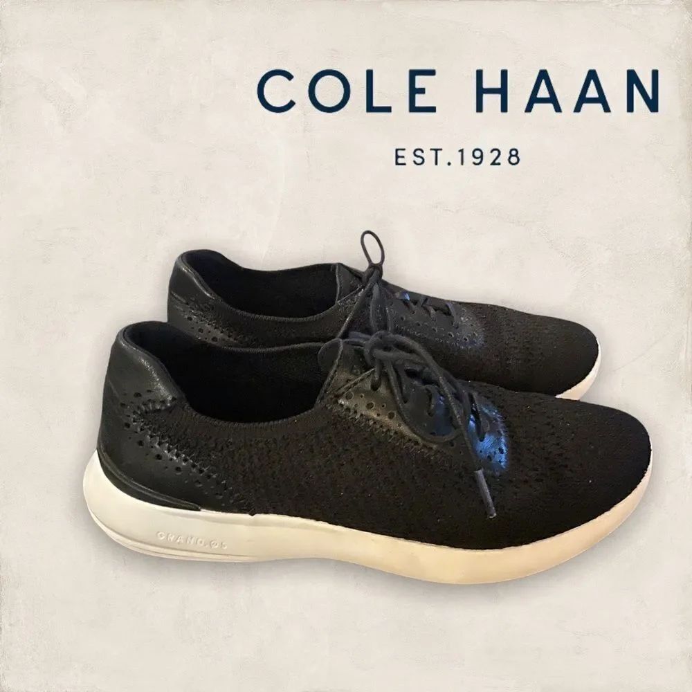 Cole Haan Grand.OS Black Knit Leather Women's Sneakers 7